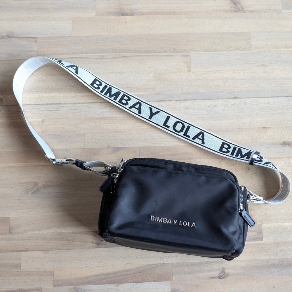 BIMBAY Y LOLA Black Nylon Crossbody Bag With Logo Strap